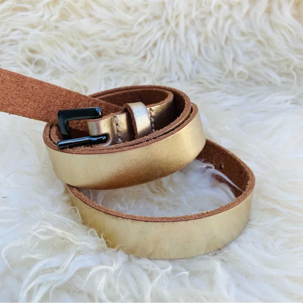 PRESTON YORK WOMENS gold leather belt L vintage